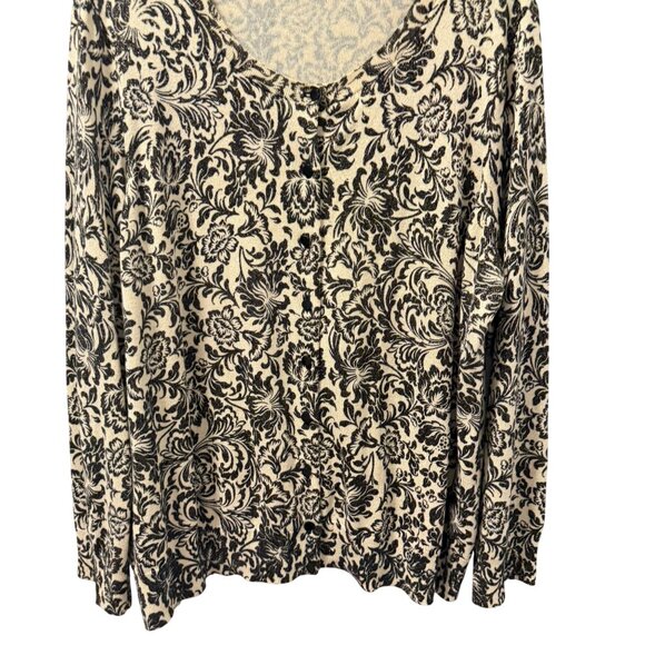 Talbots Womens Floral Print V-Neck Long Sleeve Sweater Sz 3X Black Cream - Picture 5 of 12